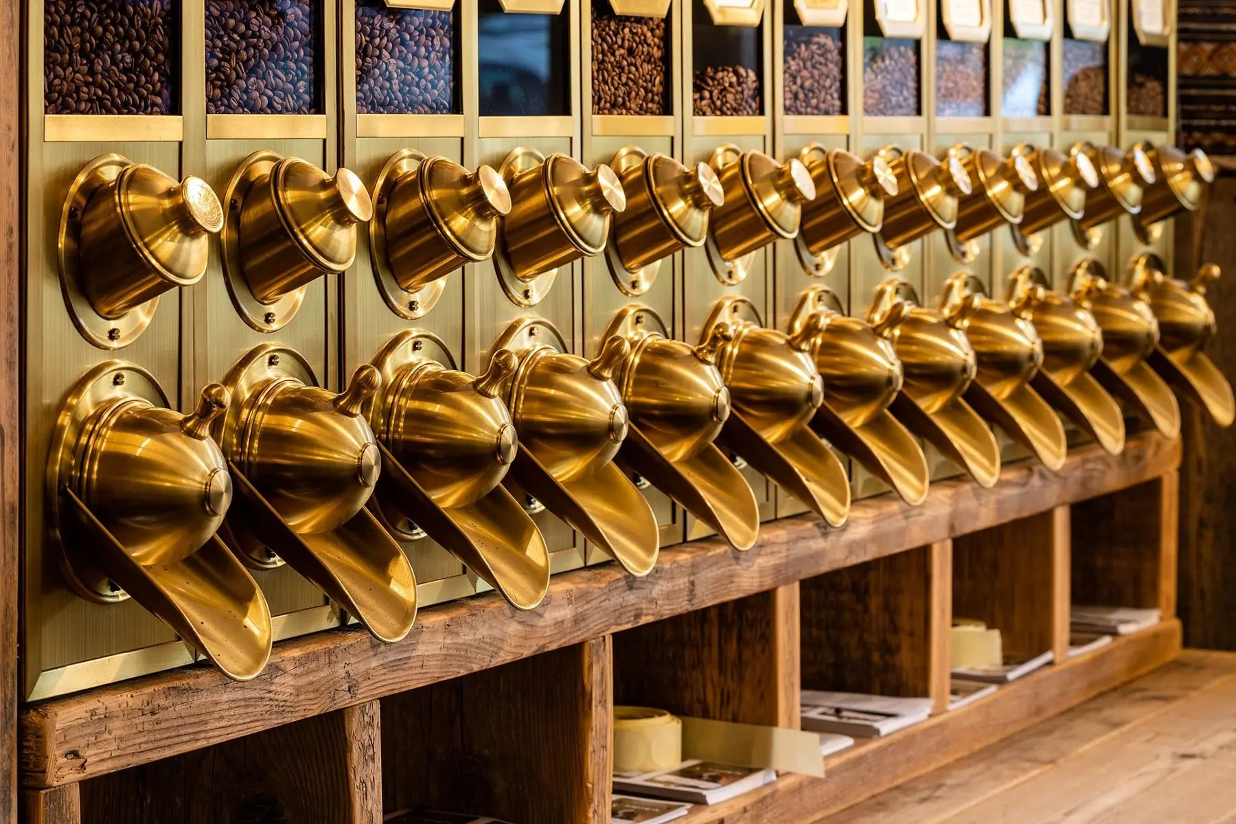 The brass bean wall in the shop