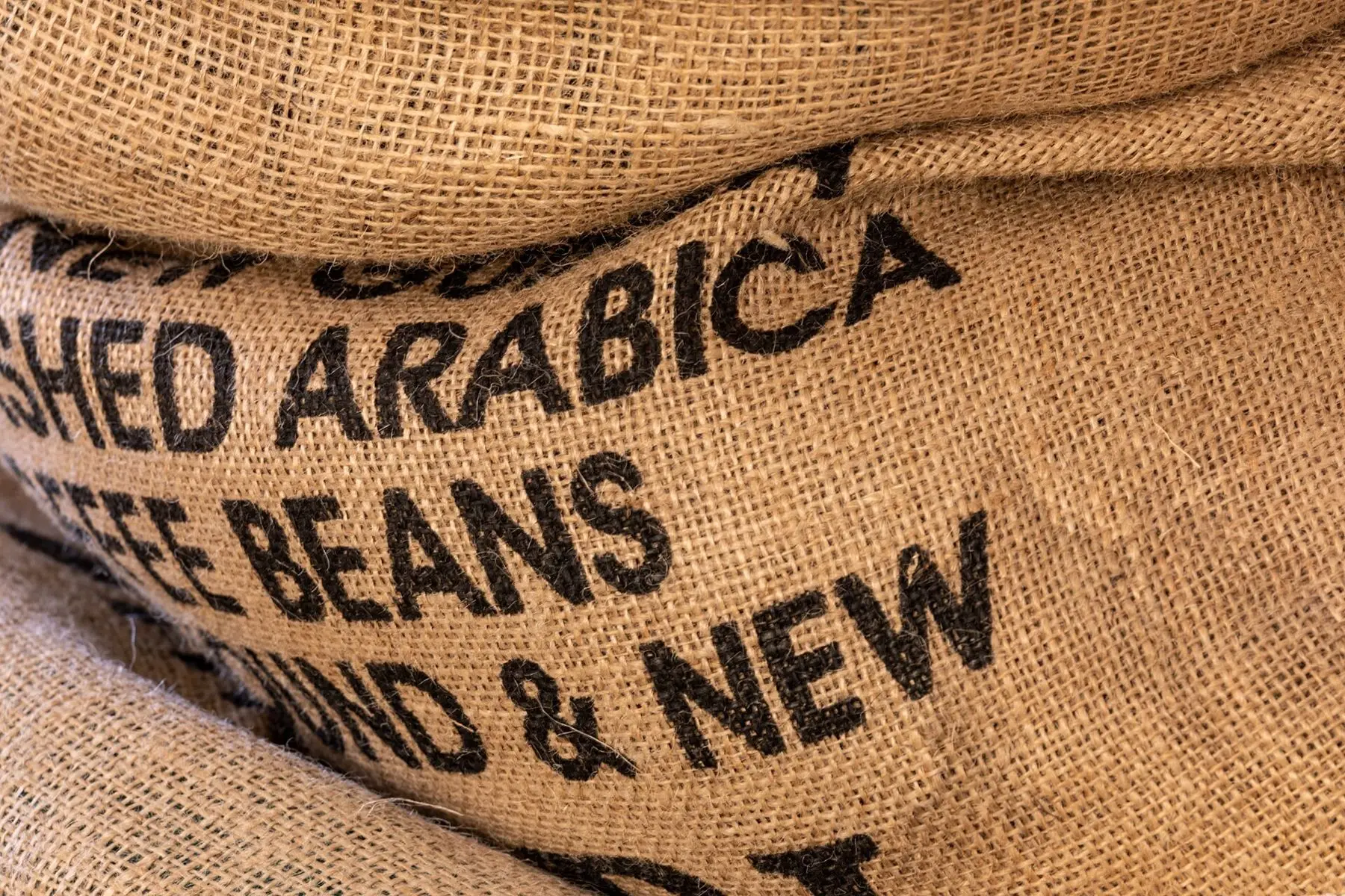 A green coffee sack at the roastery