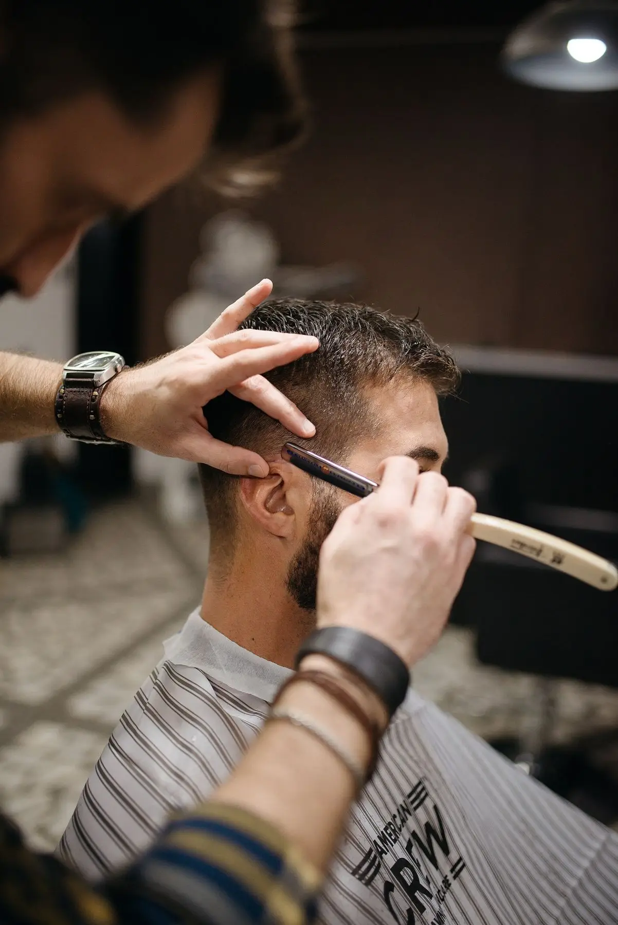 Beard line cut in with a straight edge